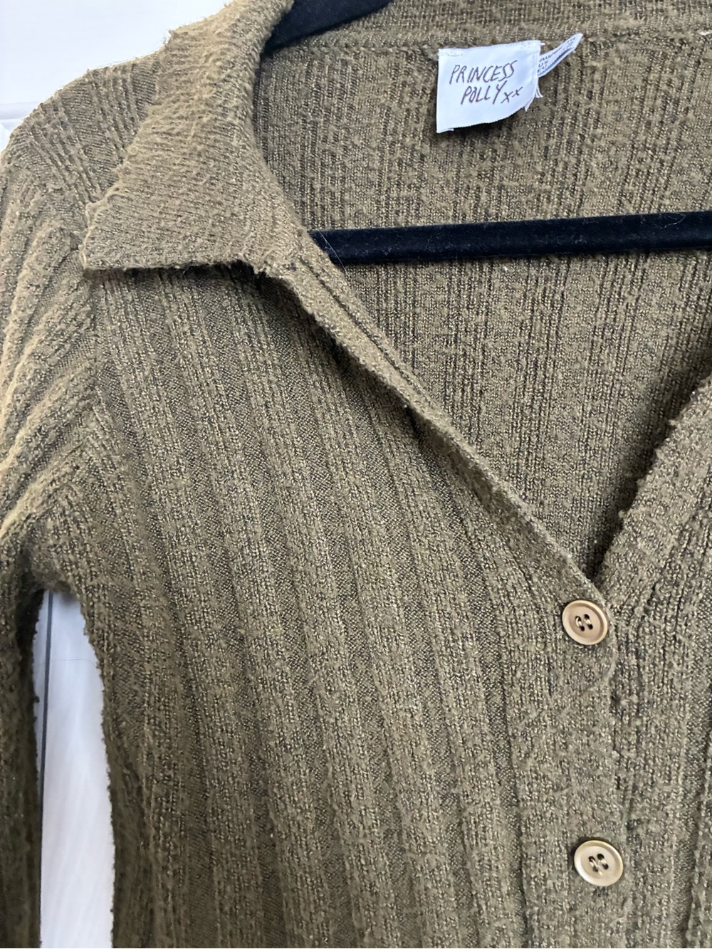 Princess Polly Olive Ribbed Button-Up Cardigan - Picture 3 of 4